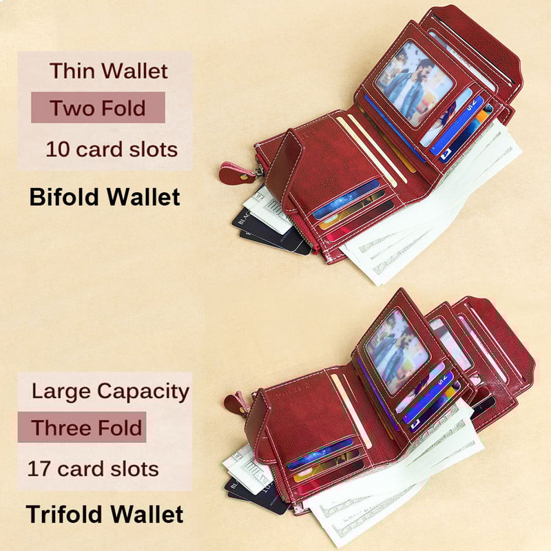 Modni ženski novčanik od  s RFID blokiranjem, kratki, višenamjenski, velikog kapaciteta, torbica s patentnim zatvaračem, kopča za novac