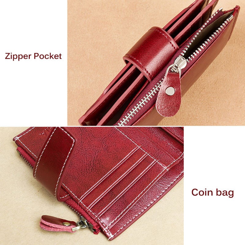 Modni ženski novčanik od  s RFID blokiranjem, kratki, višenamjenski, velikog kapaciteta, torbica s patentnim zatvaračem, kopča za novac