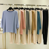 Φθινοπωρινές μαλακές και άνετες πιτζάμες δύο τεμαχίων Λεπτές μπλούζες με μακρύ παντελόνι Απλό σετ πιτζάμες για το σπίτι για γυναίκες