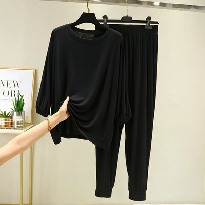 Φθινοπωρινές μαλακές και άνετες πιτζάμες δύο τεμαχίων Λεπτές μπλούζες με μακρύ παντελόνι Απλό σετ πιτζάμες για το σπίτι για γυναίκες
