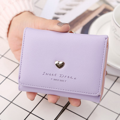 Νέο γυναικείο γυναικείο τσαντάκι για κέρματα μόδας Candy Color Δερμάτινο μονόχρωμο Vintage κοντό πορτοφόλι Καρδιά Hasp Γυναικεία θήκη κάρτας για κορίτσια Τσάντα συμπλέκτη