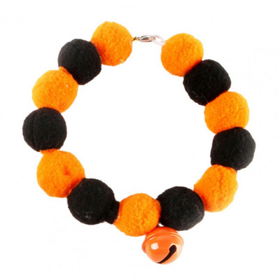 Guler pentru pisici decorat cu clopote Manopera rafinata Guler pentru animale de companie Guler rafinat pentru animale de companie de Halloween Colier cu bile de pluș pentru confort