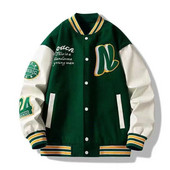 Κέντημα Γράμματα N Ανδρικό Varsity Bomber Jacket Oversize Vintage Y2k παλτό μπέιζμπολ Γυναικεία δερμάτινα μανίκια Πράσινα φθινοπωρινά πανωφόρια