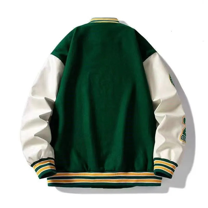 Κέντημα Γράμματα N Ανδρικό Varsity Bomber Jacket Oversize Vintage Y2k παλτό μπέιζμπολ Γυναικεία δερμάτινα μανίκια Πράσινα φθινοπωρινά πανωφόρια