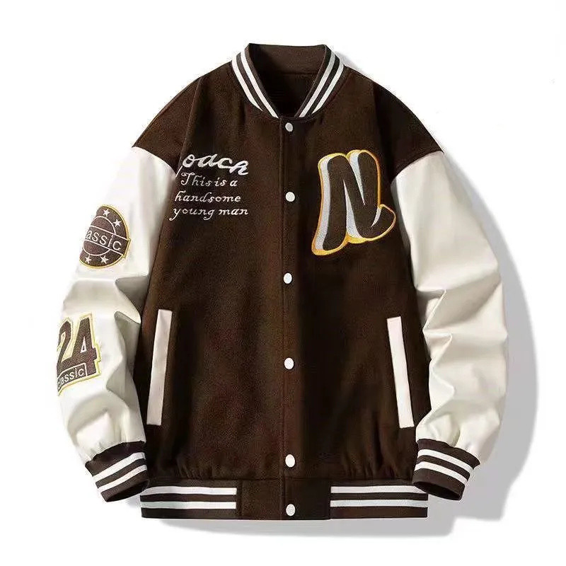 Κέντημα Γράμματα N Ανδρικό Varsity Bomber Jacket Oversize Vintage Y2k παλτό μπέιζμπολ Γυναικεία δερμάτινα μανίκια Πράσινα φθινοπωρινά πανωφόρια