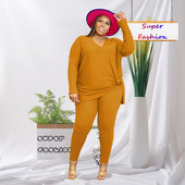 XL-5XL Плюс размер Дамско облекло 2 комплекта от две части Дамски тоалети 2022 г. Едноцветни ежедневни женски костюми с панталони с дълги ръкави Dropshipping