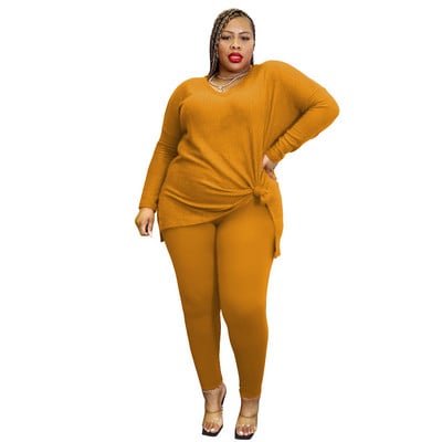 XL-5XL Плюс размер Дамско облекло 2 комплекта от две части Дамски тоалети 2022 г. Едноцветни ежедневни женски костюми с панталони с дълги ръкави Dropshipping