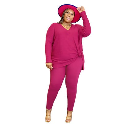 XL-5XL Плюс размер Дамско облекло 2 комплекта от две части Дамски тоалети 2022 г. Едноцветни ежедневни женски костюми с панталони с дълги ръкави Dropshipping