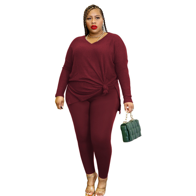 XL-5XL Плюс размер Дамско облекло 2 комплекта от две части Дамски тоалети 2022 г. Едноцветни ежедневни женски костюми с панталони с дълги ръкави Dropshipping