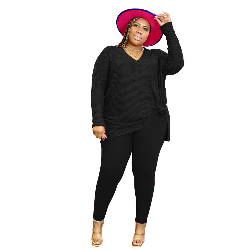 XL-5XL Плюс размер Дамско облекло 2 комплекта от две части Дамски тоалети 2022 г. Едноцветни ежедневни женски костюми с панталони с дълги ръкави Dropshipping