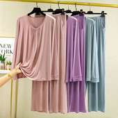 Modal Loose Fitting Home Wear Γυναικείο μακρυμάνικο τοπ μεγάλο casual παντελόνι Ανοιξιάτικο και φθινοπωρινό σε λεπτό στυλ πιτζάμες Σετ δύο τεμαχίων