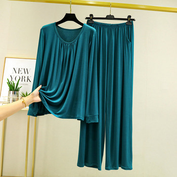 Modal Loose Fitting Home Wear Γυναικείο μακρυμάνικο τοπ μεγάλο casual παντελόνι Ανοιξιάτικο και φθινοπωρινό σε λεπτό στυλ πιτζάμες Σετ δύο τεμαχίων