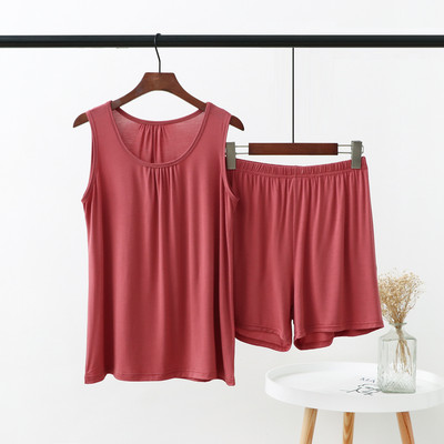 Σετ γυναικείες πιτζάμες Fdfklak XL-6XL Αμάνικα μπλουζάκια + σορτς δύο τεμάχια γυναικεία φόρμα μοντάλ βαμβακερά πυτζάμες συν μέγεθος πιτζάμες