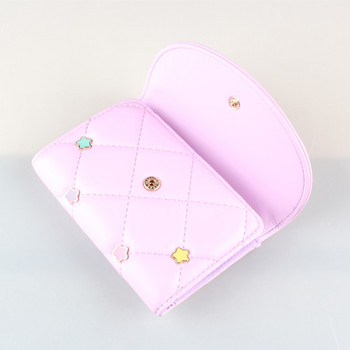 Моден дизайнерски дамски портфейл Сладко розово ватирано портмоне за монети Дамски цветни щипки за карти с метални звезди 6754