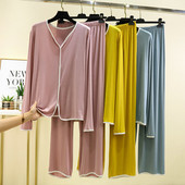 Φθινοπωρινά λεπτά με μακριά μανίκια γυναικεία ενδύματα πυζάμες μονόχρωμη με λαιμόκοψη V μονόχρωμη πιτζάμες για το σπίτι Ρούχα casual σετ πυτζάμες