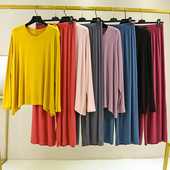 Kevadine ja sügisene naiste Modal Plus Size Contrast värvi pikkade varrukatega T-särk Pikad püksid Kodu Kaheosaline komplekt Naiste pidžaamad