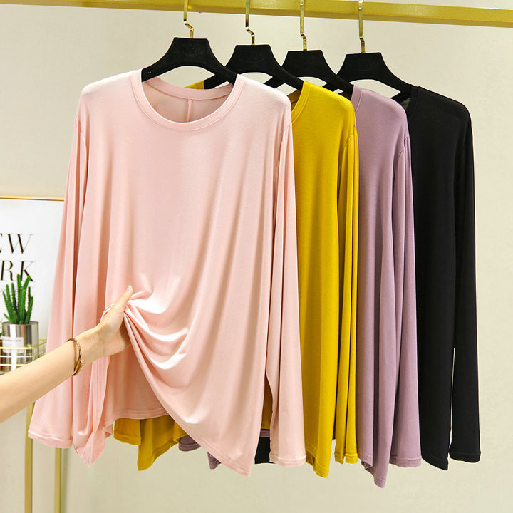 Kevadine ja sügisene naiste Modal Plus Size Contrast värvi pikkade varrukatega T-särk Pikad püksid Kodu Kaheosaline komplekt Naiste pidžaamad