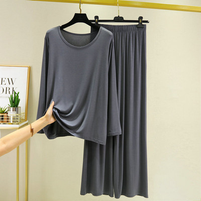 Tricou cu mânecă lungă din bumbac modal de primăvară și toamnă Haine cu pantaloni largi Lenjerie de noapte lejeră Pijame pentru femei