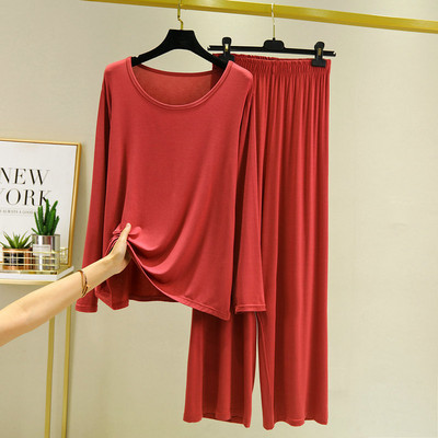 Tricou cu mânecă lungă din bumbac modal de primăvară și toamnă Haine cu pantaloni largi Lenjerie de noapte lejeră Pijame pentru femei