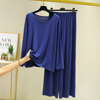 Tricou cu mânecă lungă din bumbac modal de primăvară și toamnă Haine cu pantaloni largi Lenjerie de noapte lejeră Pijame pentru femei