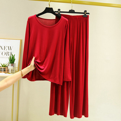 Tricou cu mânecă lungă din bumbac modal de primăvară și toamnă Haine cu pantaloni largi Lenjerie de noapte lejeră Pijame pentru femei