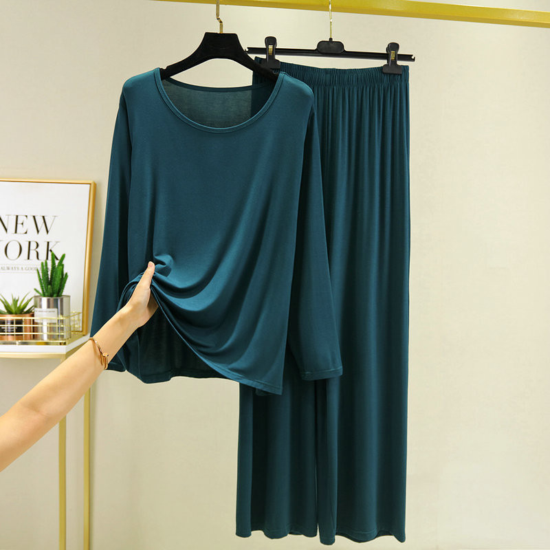 Ανοιξιάτικο και Φθινόπωρο Modal Βαμβακερό μακρυμάνικο μπλουζάκι Ρούχα με φαρδύ παντελόνι Loose casual πυτζάμες πιτζάμες για γυναίκες