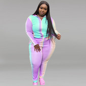 L-5XL set plus mărime îmbrăcăminte pentru femei sport casual Degradat fermoar cu mânecă lungă top și pantaloni costum 2 bucăți Dropshopping cu ridicata