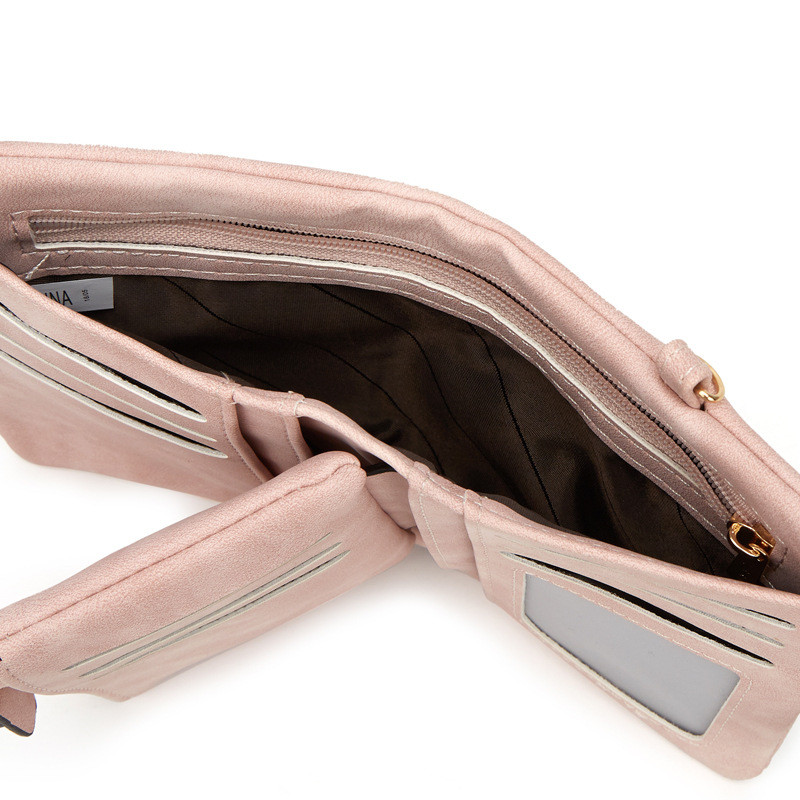 Τριπλά κοντά γυναικεία πορτοφόλια με μινιμαλιστική τσέπη με φερμουάρ για κέρματα γυναικεία τσαντάκια από μαλακό δέρμα Γυναικείο ροζ μικρό πορτοφόλι