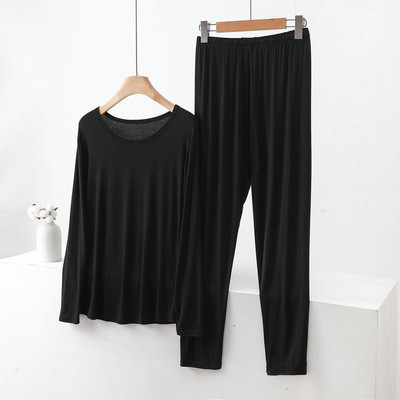 Iarnă, subțire, modal, cu mânecă lungă, pentru femei, cu gât rotund, din două piese, lenjerie de corp de culoare uni, pantaloni de pijama pentru slăbire, costum cald pentru acasă