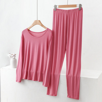 Iarnă, subțire, modal, cu mânecă lungă, pentru femei, cu gât rotund, din două piese, lenjerie de corp de culoare uni, pantaloni de pijama pentru slăbire, costum cald pentru acasă