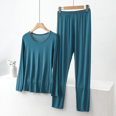 Iarnă, subțire, modal, cu mânecă lungă, pentru femei, cu gât rotund, din două piese, lenjerie de corp de culoare uni, pantaloni de pijama pentru slăbire, costum cald pentru acasă