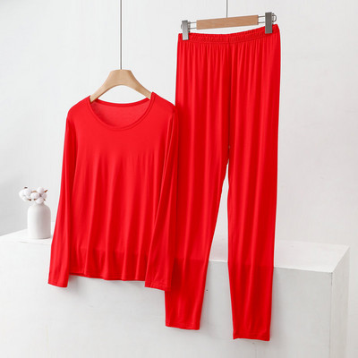 Iarnă, subțire, modal, cu mânecă lungă, pentru femei, cu gât rotund, din două piese, lenjerie de corp de culoare uni, pantaloni de pijama pentru slăbire, costum cald pentru acasă