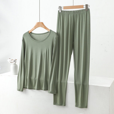 Iarnă, subțire, modal, cu mânecă lungă, pentru femei, cu gât rotund, din două piese, lenjerie de corp de culoare uni, pantaloni de pijama pentru slăbire, costum cald pentru acasă