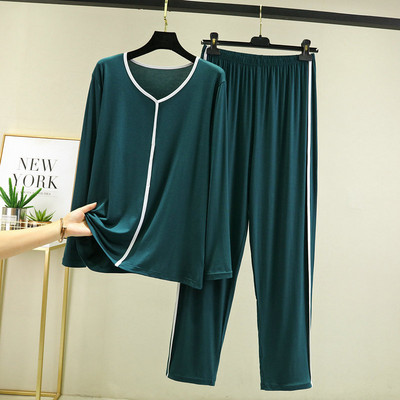 Primăvară și toamnă pentru femei, bumbac modal, cu mâneci lungi, cu decolteu în V, îmbrăcăminte elegantă pentru acasă, pentru femei, pantaloni lungi, pijama feminină