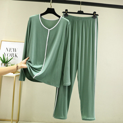 Primăvară și toamnă pentru femei, bumbac modal, cu mâneci lungi, cu decolteu în V, îmbrăcăminte elegantă pentru acasă, pentru femei, pantaloni lungi, pijama feminină