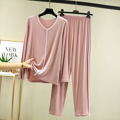Primăvară și toamnă pentru femei, bumbac modal, cu mâneci lungi, cu decolteu în V, îmbrăcăminte elegantă pentru acasă, pentru femei, pantaloni lungi, pijama feminină