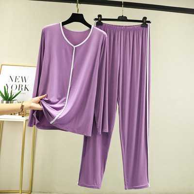 Primăvară și toamnă pentru femei, bumbac modal, cu mâneci lungi, cu decolteu în V, îmbrăcăminte elegantă pentru acasă, pentru femei, pantaloni lungi, pijama feminină