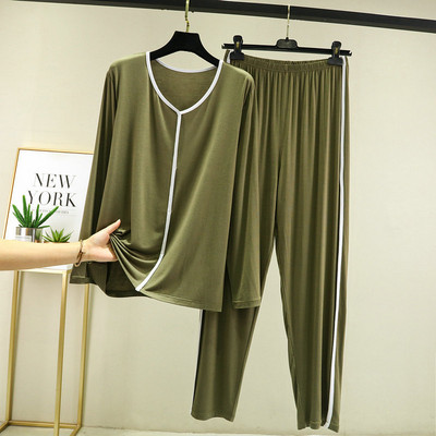 Primăvară și toamnă pentru femei, bumbac modal, cu mâneci lungi, cu decolteu în V, îmbrăcăminte elegantă pentru acasă, pentru femei, pantaloni lungi, pijama feminină