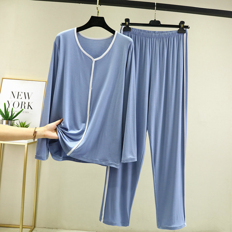 Primăvară și toamnă pentru femei, bumbac modal, cu mâneci lungi, cu decolteu în V, îmbrăcăminte elegantă pentru acasă, pentru femei, pantaloni lungi, pijama feminină