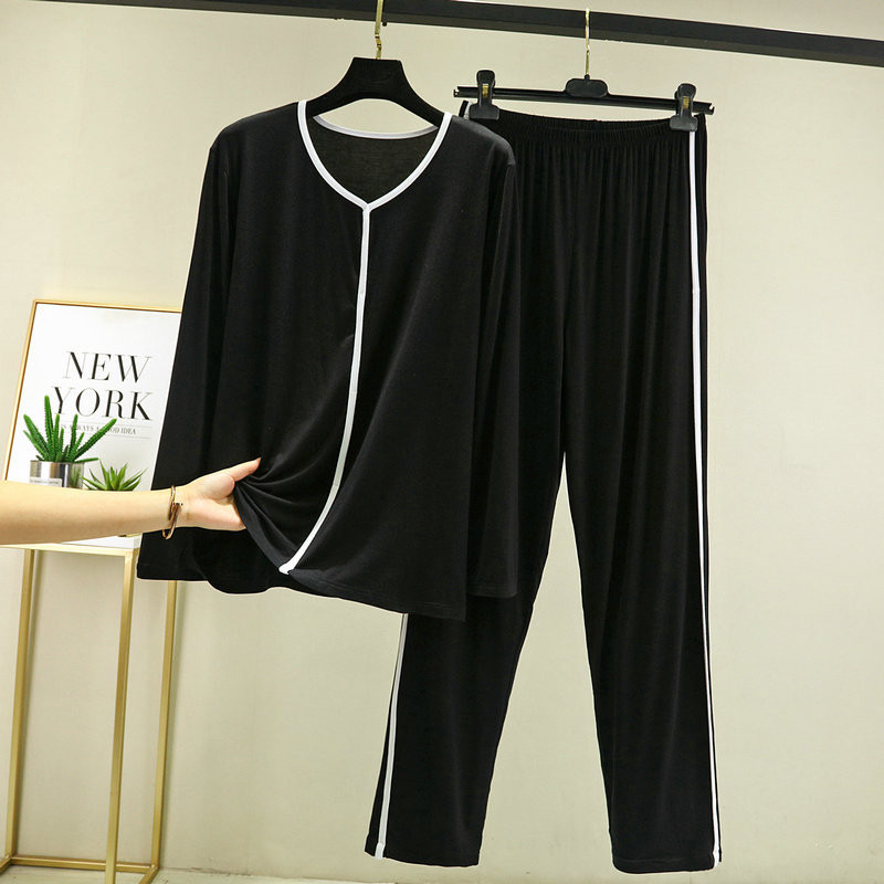 Primăvară și toamnă pentru femei, bumbac modal, cu mâneci lungi, cu decolteu în V, îmbrăcăminte elegantă pentru acasă, pentru femei, pantaloni lungi, pijama feminină