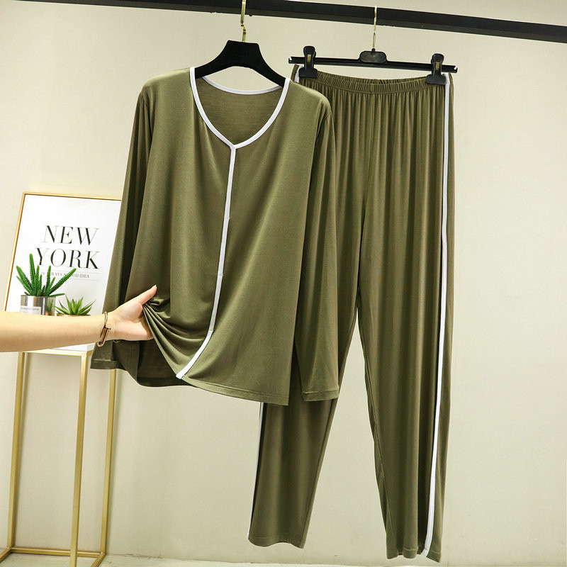 Primăvară și toamnă pentru femei, bumbac modal, cu mâneci lungi, cu decolteu în V, îmbrăcăminte elegantă pentru acasă, pentru femei, pantaloni lungi, pijama feminină
