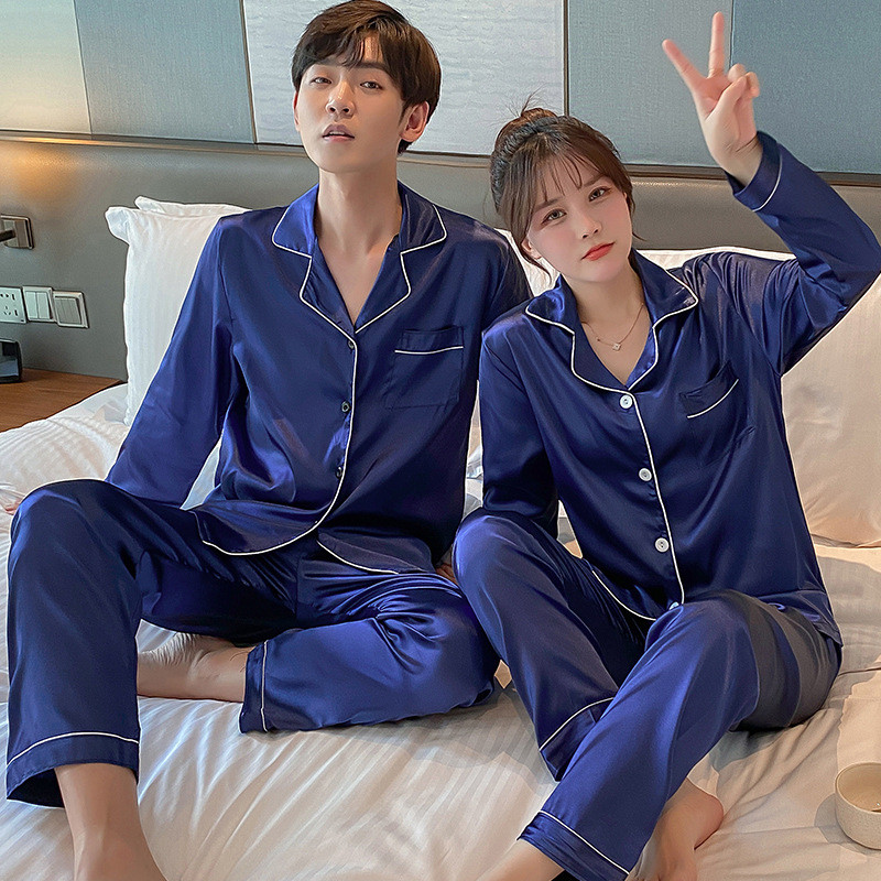 Πιτζάμα Ζευγάρι Ice Silk Πιτζάμες Απομίμηση Μεταξωτό μακρυμάνικο Γυναικείο Ρούχα Casual Loose Μεγάλα Ανδρικά Ενδύματα Πυζά στο σπίτι
