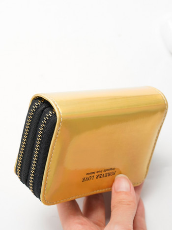 Дамски момичета Златен лазерен моден портфейл Портфейл за монети Поставка за карта, подходяща за ежедневно пътуване