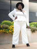 Σετ μπλέιζερ Γυναικείο με κορδόνι γιακά με μακρυμάνικο Λευκό Μπλουζάκι και Παντελόνι Κοστούμι σε μέγεθος δύο τεμαχίων χονδρική Dropshipping