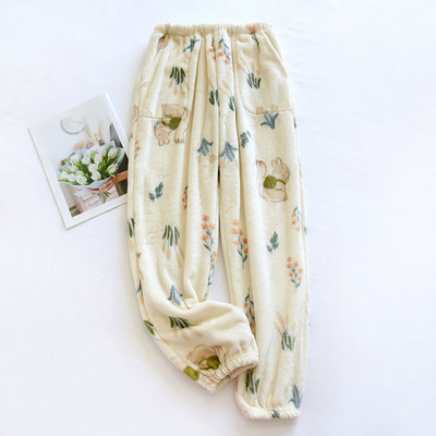 Talvised pidžaamapüksid naiste korall-sametist koduriided armsad magamisalused paksud soojad flanellist kodupüksid naistele suures suuruses lahtised püksid