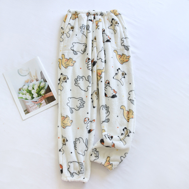 Talvised pidžaamapüksid naiste korall-sametist koduriided armsad magamisalused paksud soojad flanellist kodupüksid naistele suures suuruses lahtised püksid