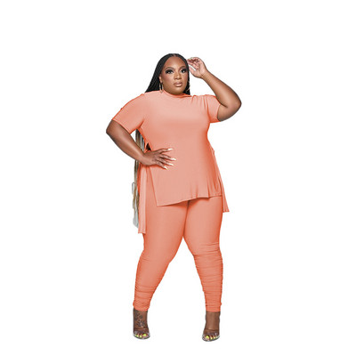 L-5XL 2023 naujas mados plius dydžio dviejų dalių rinkinys pavasario vasaros moteriškų drabužių marginimas trumpomis rankovėmis, laisvalaikio kelnių kostiumas, moteriška apranga