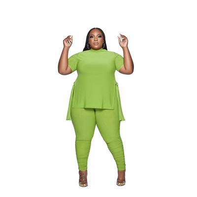 L-5XL 2023 naujas mados plius dydžio dviejų dalių rinkinys pavasario vasaros moteriškų drabužių marginimas trumpomis rankovėmis, laisvalaikio kelnių kostiumas, moteriška apranga