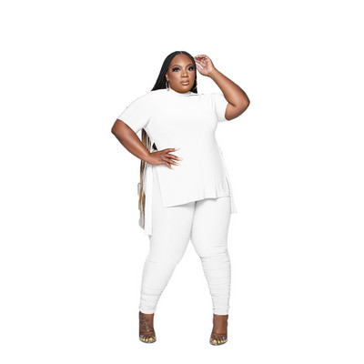 L-5XL 2023 naujas mados plius dydžio dviejų dalių rinkinys pavasario vasaros moteriškų drabužių marginimas trumpomis rankovėmis, laisvalaikio kelnių kostiumas, moteriška apranga