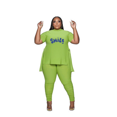 L-5XL 2023 naujas mados plius dydžio dviejų dalių rinkinys pavasario vasaros moteriškų drabužių marginimas trumpomis rankovėmis, laisvalaikio kelnių kostiumas, moteriška apranga